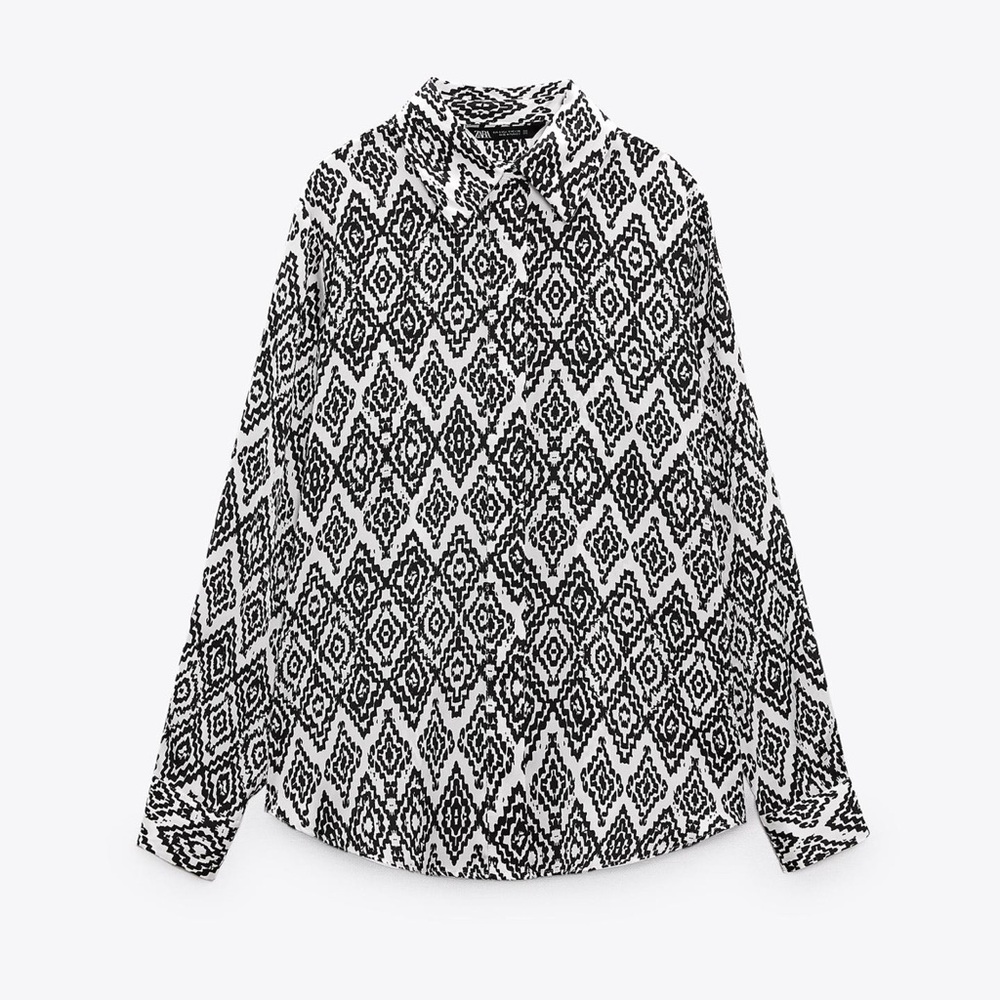 Zara Black and White Satin Patterned Blouse